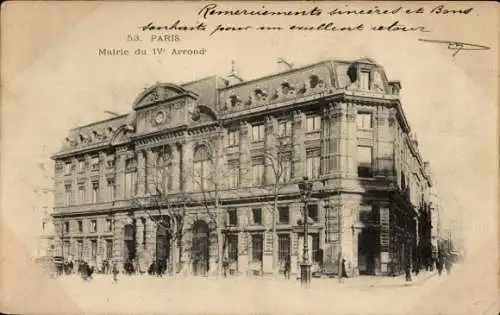 Ak Paris IV, Mairie du IV. Arrondissement, Gebäude, Schwarz-Weiß-Foto, keine Personen