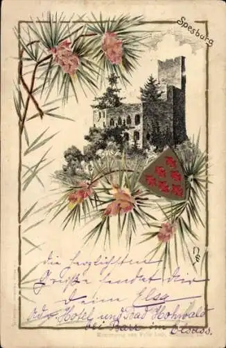 Ak Andlau Elsass Bas Rhin, Burgruine Spesburg, Burg  Blumenrahmen, Postkartenmotiv, Kunstverla...