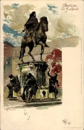 Ak Berlin Tiergarten, Reiterstatue des Großen Kurfürsten, Detailansicht, Monument, historische...