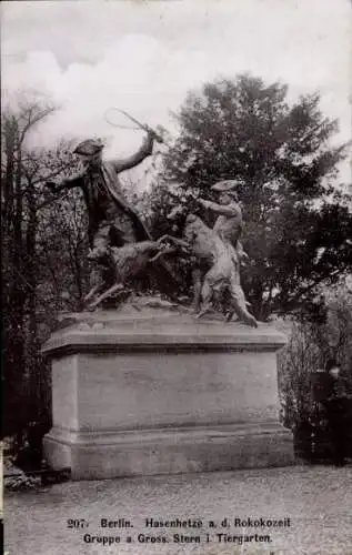 Ak Berlin Tiergarten, Statue, Hasenhetze, Rokoko, Tiergarten,  Gruppe a Gross Stern