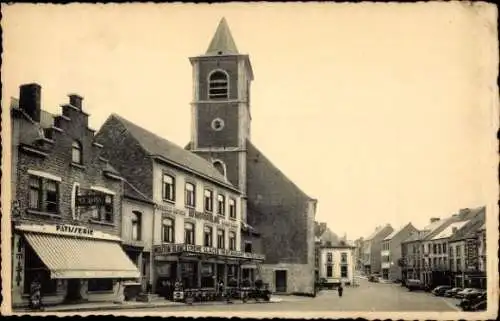 Ak Beaumont sur Oise Val d'Oise, Postkarte von  Patisserie Mouton Blanc, Kirche, Platz
