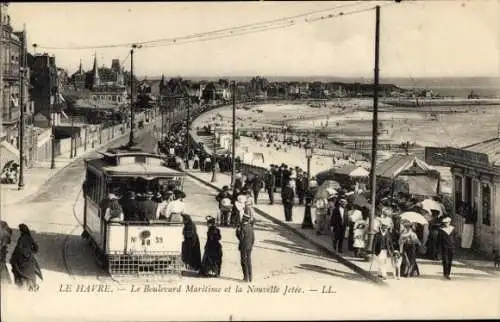Ak Le Havre Seine Maritime, Le Boulevard Maritime, La Nouvelle Jetee, Straßenbahn-Linie Nr. 39