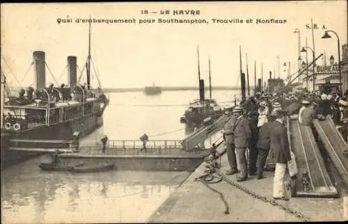 Ak Le Havre Seine Maritime, Hafenanlage, Dampfschiffe, Passagiere, Quai