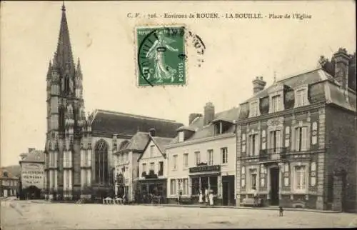 Ak La Bouille Seine Maritime, Place de l'Eglise, Kirche