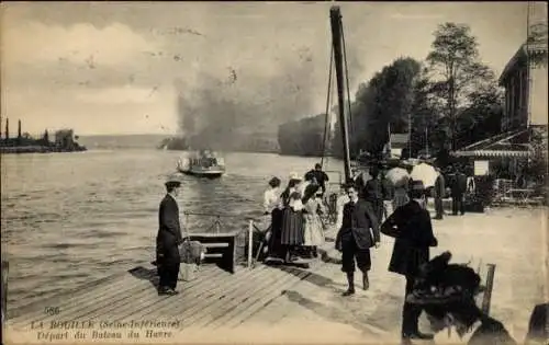 Ak La Bouille Seine Maritime, Menschen am Quai, Bateau du Havre, Flusslandschaft, ländliche Sz...