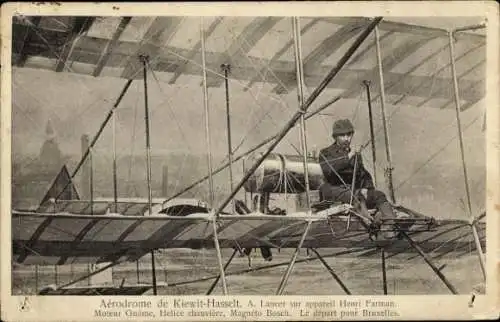 CPA Aérodrome de Kiewit-Hasselt, A. Lancer sur appareil Henri Farman