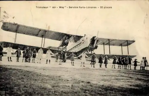 CPA Trimoteur Air Way, Service Paris-Londres