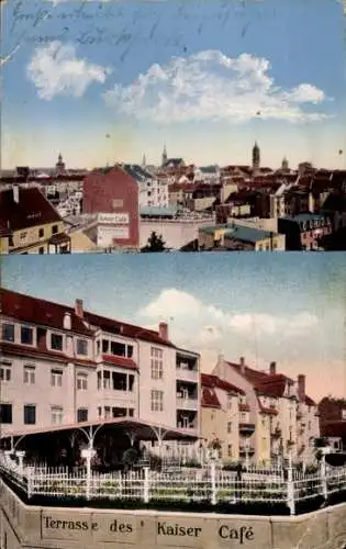 Ak Bautzen in der Oberlausitz, Stadtansicht, Kaiser Café, Terrasse, Himmel, Architektur