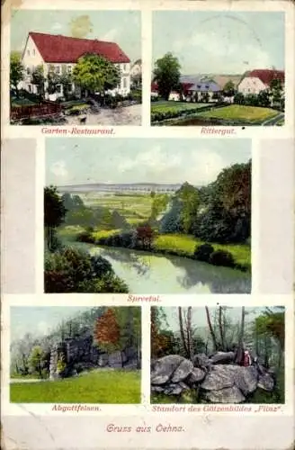 Ak Oehna Bautzen in der Oberlausitz, Garten-Restaurant, Rittergut, Abgottfelsen, Spreetal, Göt...