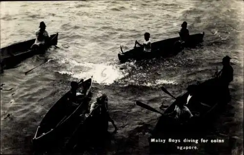 Ak Singapore Singapur, Malay boys diving for coins