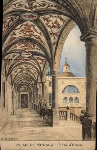Ak Monaco, Palais de  Galerie d'Hercule, Zeichnung von H. Cheffer