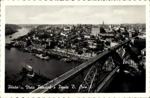 Ak Oporto Porto Portugal, Stadtansicht von  Ponte D. Luis, Schwarz-Weiß-Fotografie