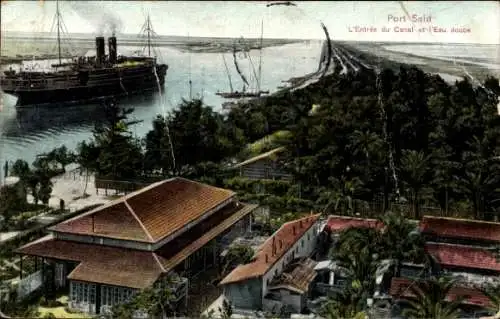 Ak Port Said in Ägypten, Als Eingang zum Canal de l'eau douce, bateau à vapeur