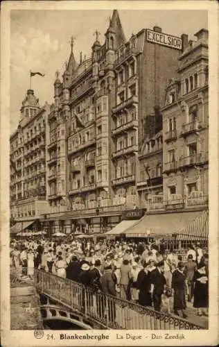 Ak Blankenberghe Blankenberge Westflandern, Hotel Excelsior, Menschenmenge, Strandpromenade, sonn