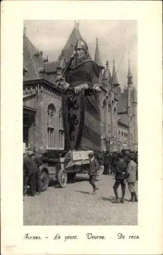 Ak Furnes Veurne Westflandern, Riese, Figur auf Festwagen