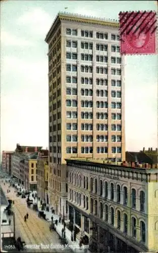 Ak Memphis Tennessee USA, Tennessee Trust Building, Straßenansicht, farbig