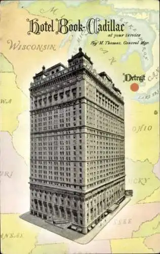 Ak Detroit Michigan USA, Hotel Book-Cadillac
