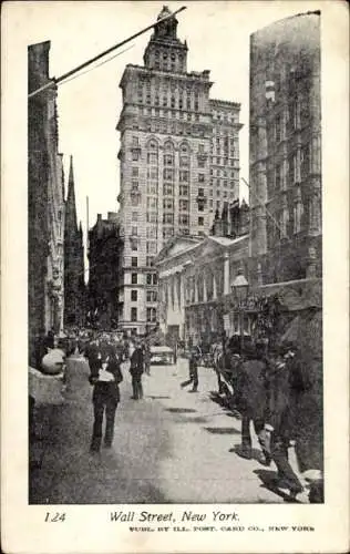 Ak New York City USA, Wall Street, Hochhaus, belebte Straße,  Architektur