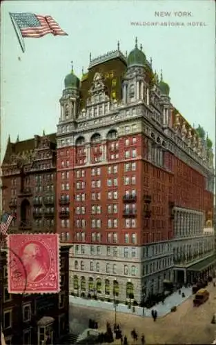 Ak New York City USA, Waldorf-Astoria Hotel, US-Flagge,  