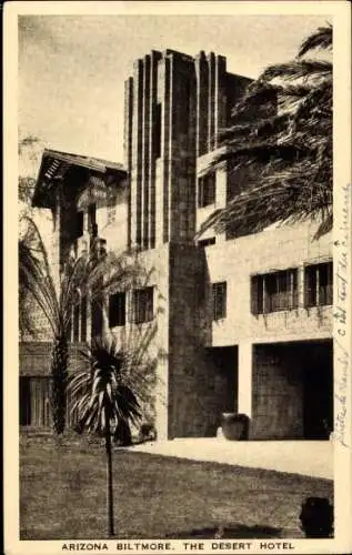 Ak Phoenix Arizona USA, Arizona Biltmore Hotel, Architektur, Palmen, Wüstenstil