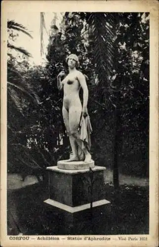 Ak Korfu Griechenland, Statue d'Aphrodite, Achilléion, Fotografie, Gartenlandschaft