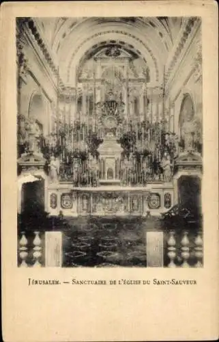 Ak Jerusalem Israel, Innenansicht einer Kirche, vielfältige Altäre, prächtige Ausstattung