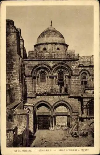 Ak Jerusalem Israel, Vorderansicht der Grabeskirche, Architekturdetails,  Gebäude