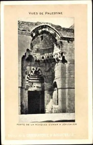 Ak Jerusalem Israel, Vorderansicht von der Omar-Moschee, architektonische Details, Schwarz-Weiß