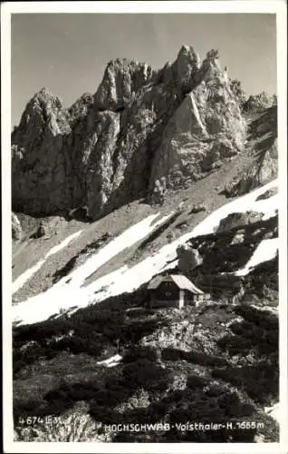 Ak Steiermark Österreich, Hochschwab, Berglandschaft, Hochgebäude, Schnee, Felsen, Voisthaler-Hüt