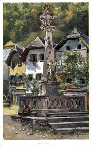 Künstler Ak Hallstatt in Oberösterreich, Marktplatz, BKWI 929-4