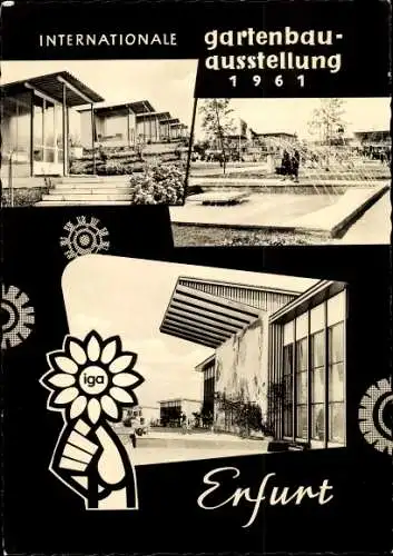 Ak Erfurt in Thüringen, Internationale Gartenbauausstellung 1961, stilvolle Architektur, Logo