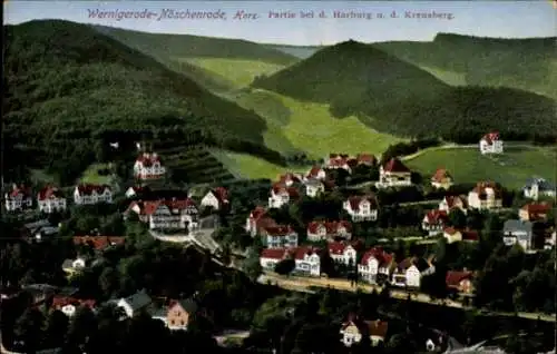 Ak Wernigerode am Harz OT Nöschenrode, Partie bei der Harburg und dem Kreuzberg