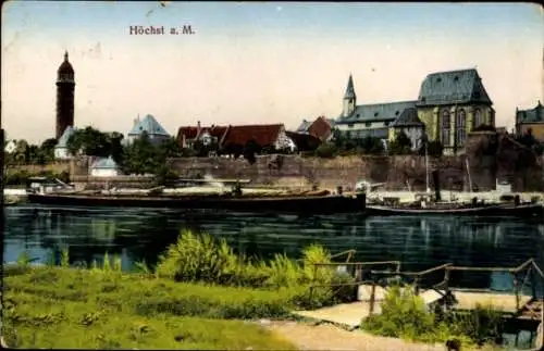 Ak Höchst Frankfurt am Main, Hafenansicht, hohe Türme,  Gebäude, Wasserweg