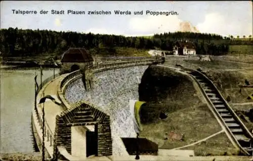 Ak Plauen im Vogtland, Talsperre, Brücke, Wasserfüllung, Natur, Architektur