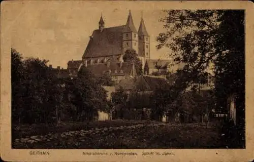Ak Geithain in Sachsen, Nikolaikirche von Nordwesten, Schiff