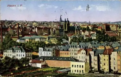 Ak Plauen im Vogtland, Blick auf  Stadtsilhouette, Kirchen,  Gebäude