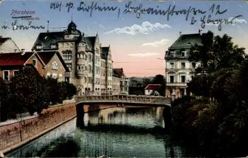 Ak Pforzheim im Schwarzwald,  Chzpartie, hübsches Gebäude am Wasser, 