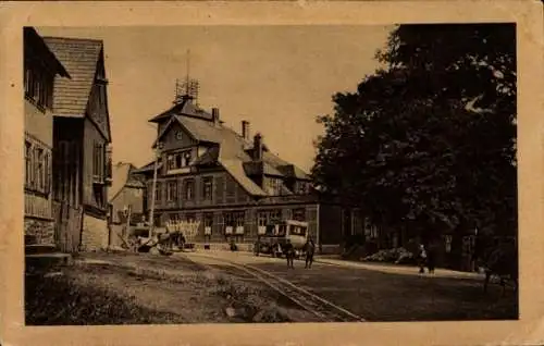 Ak Braunlage im Oberharz, Historische Ansicht, Gebäude, Pferdekutschen, Baumansicht