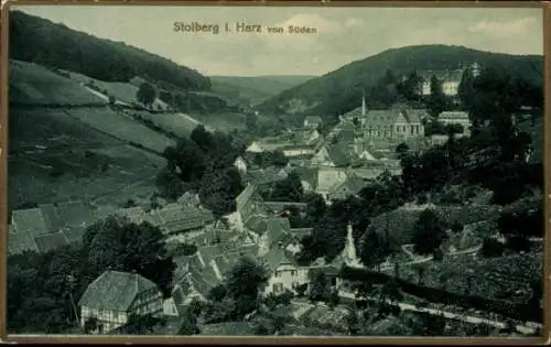 Ak Stolberg im Harz, Panoramablick auf Stolberg, hügelige Landschaft,  Architektur