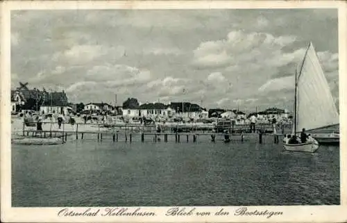 Ak Ostseebad Kellenhusen in Holstein, Ostseebad  Blick von den Bootsstegen, Segelboot, Hafen