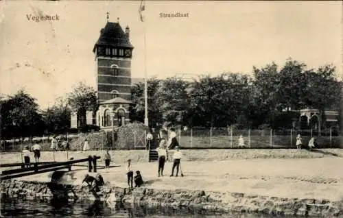 Ak Vegesack Hansestadt Bremen,  Strandlust,  Ansicht, Gebäude, Personen am Wasser