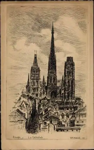Ak Rouen Seine Maritime, Stadtansicht, Kathedrale von   Architektur, Etching