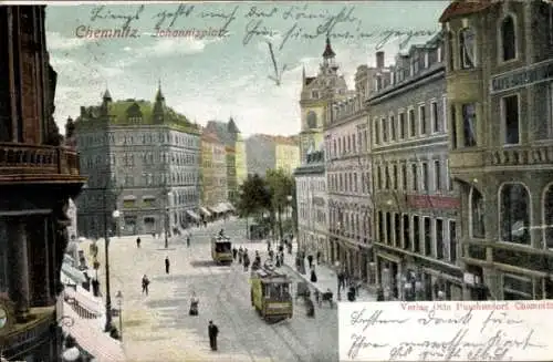 Ak Chemnitz in Sachsen, Johannisplatz, Straßenbahn