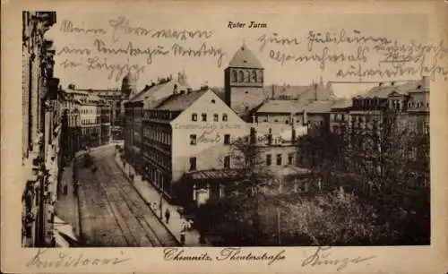 Ak Chemnitz in Sachsen, Roter Turm, Theaterstraße, Konditorei G. Kunze, Straßenansicht