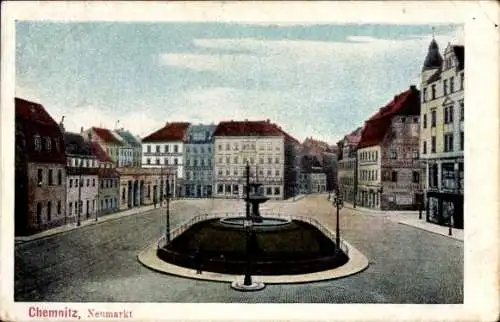 Ak Chemnitz Sachsen, Neumarkt, Brunnen, Geschäfte