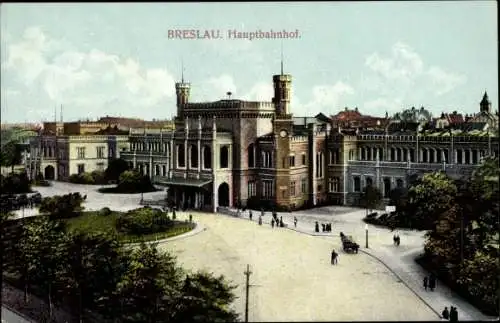 Ak Wrocław Breslau Schlesien, Ansicht vom Hauptbahnhof, Dworzec Glowny