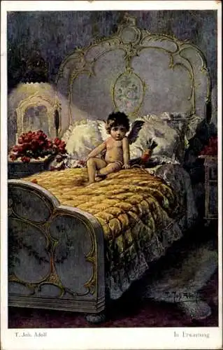 Künstler Ak Adolf, T. J., In Erwartung, Liebesengel, Amor