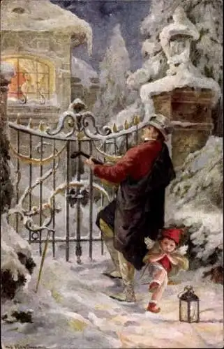 Künstler Ak Kaufmann, H., Singender Mann, Amor