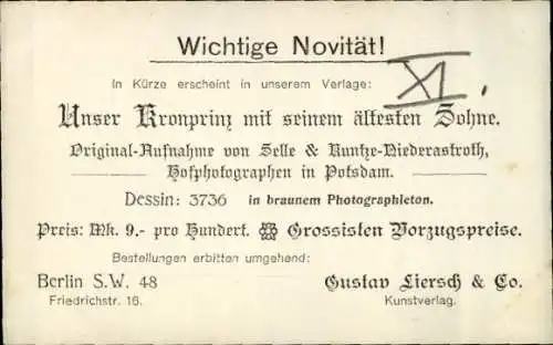 Ak Kronprinz Wilhelm von Preußen mit Prinz Wilhelm, NPG 4371