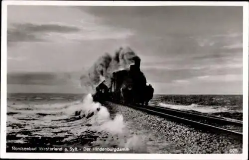 Ak Insel Sylt, Hindenburgdamm, Eisenbahn